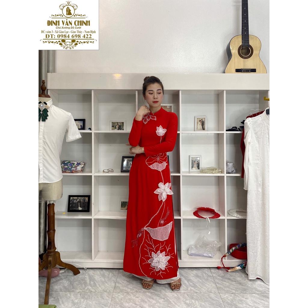 Áo dài lụa mỹ tông đỏ sang trọng