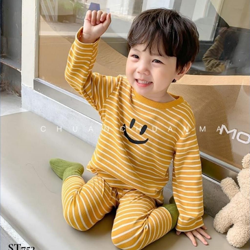 Bộ Cotton Dài Tay Cho Bé Bộ Thu Đông Dài Tay Minky Mom SỌC CƯỜI Cho Bé Trai Bé Gái