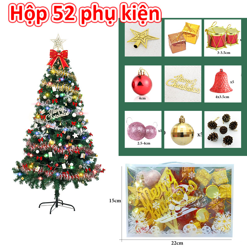 Set 52 phụ kiện trang trí cao cấp trang trí Noel giáng sinh cây thông trái châu chuông dây kim tuyến