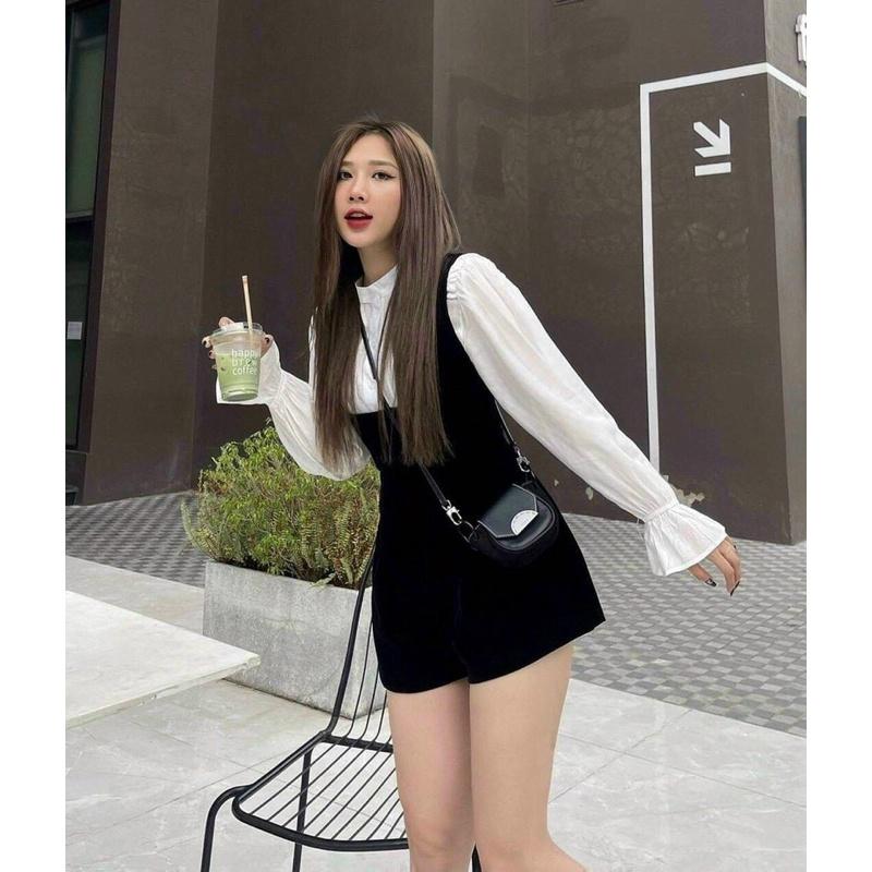 JUMPSUIT KÈM ÁO SƠMI DẬP LY CỔ TRỤ TAY BÈO SIÊU XINH