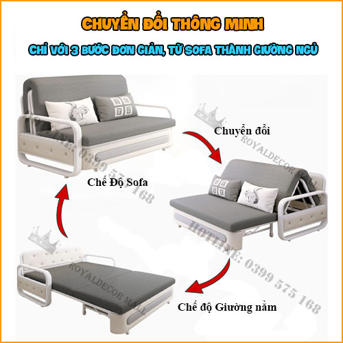 Giường Sofa Đa Năng Thông Minh ROYALDECORHN - Giường Sofa Kéo Thành Ghế Tiện Lợi Khung Sắt, Đệm Bọt Biển - Nội Thất Phòng Ngủ