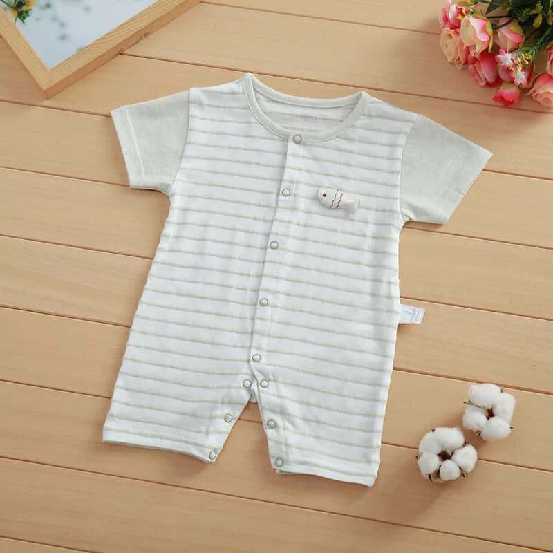 Body cotton sợi tre đính họa tiết cá cho bé 3-12M