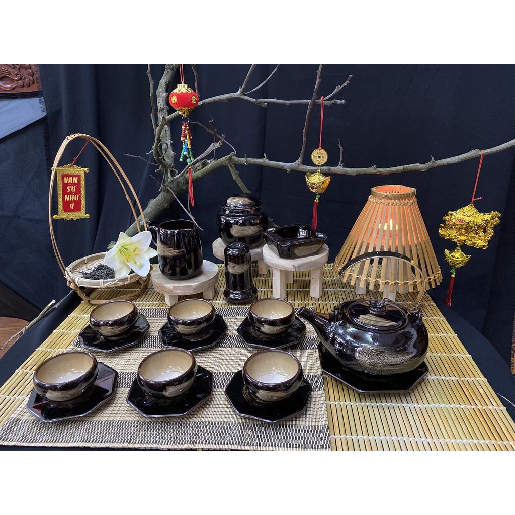 Bộ ấm chén dáng Giang Tây men hỏa biến - Gốm Bát Tràng - Làng Gốm