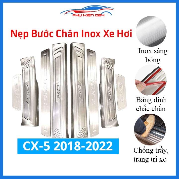 Bộ ốp bậc cửa trong ngoài nẹp bước chân CX-5 2018-2019-2020-2021-2022 Inox chống trầy trang trí xe