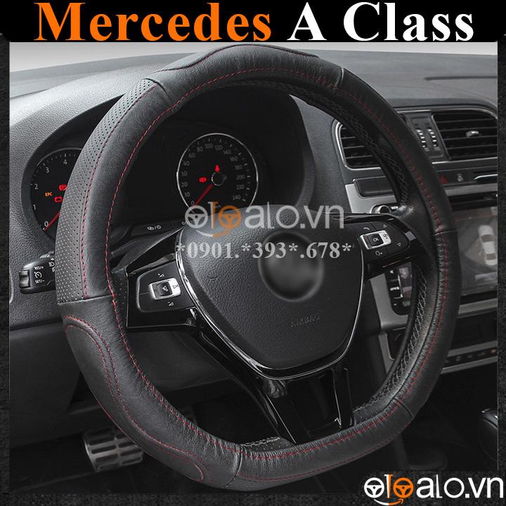 Bọc vô lăng D cut xe ô tô Mercedes A Class A200 A250 A35 A45 volang Dcut da cao cấp - OTOALO - Đen chỉ đen