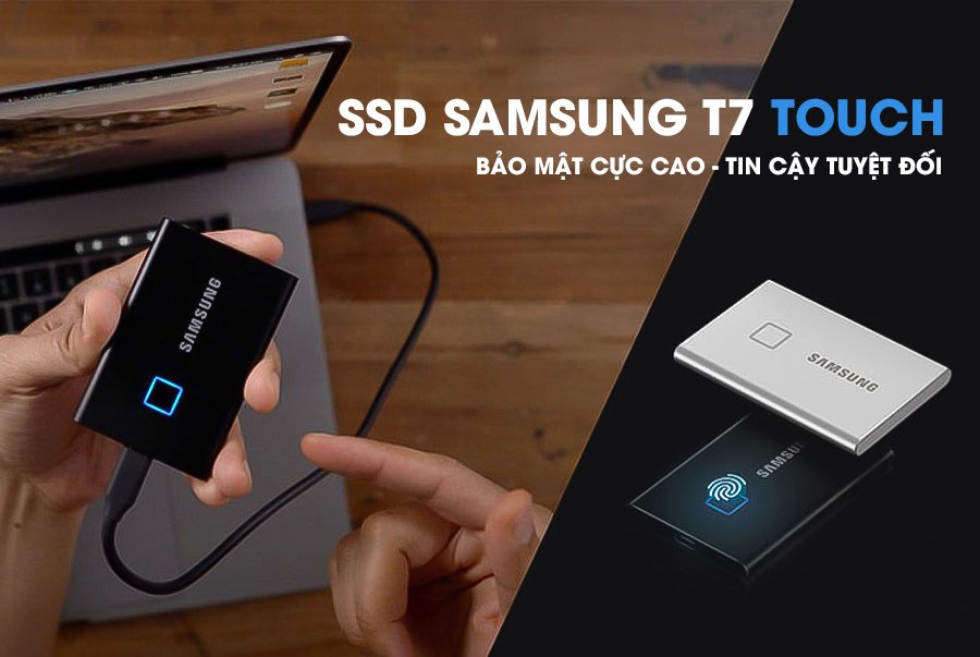 Ổ cứng di động SSD Samsung T7 Touch Màu Đen USB Type C 3.2 Gen 2 - Hàng chính hãng