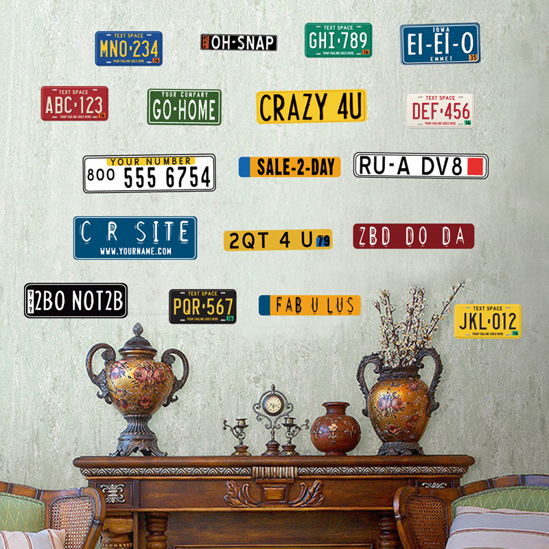 Decal dán tường 3D biển số xe phong cách hiện đại trang trí cà phê, trà sữa đẹp và độc đáo, decan có keo sẵn
