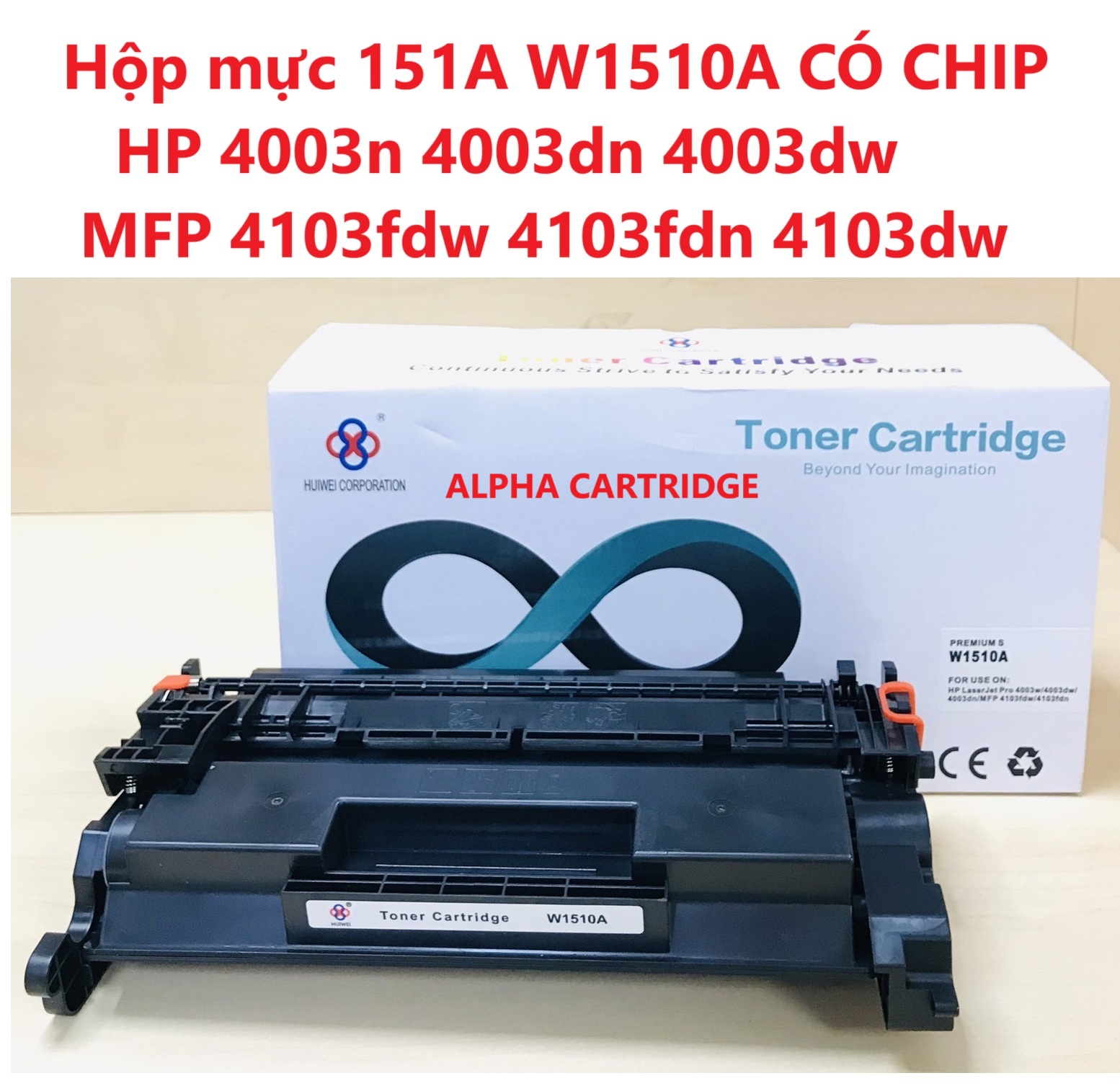 Hộp mực 151A Có chip cho HP MFP 4103FDN MFP 4103FDW 4103dw 4003DN M4003DW - MÃ MỰC W1510A , MỚI 100%, BẢO HÀNH 1 ĐỔI 1 Hàng chính hãng Alpha Cartridge