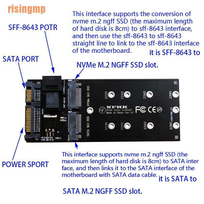 Bo Mạch Chủ Chuyển Đổi SATA M.2 SSD SFF-8643 22 Pins Sang NVMe M.2 NGFF