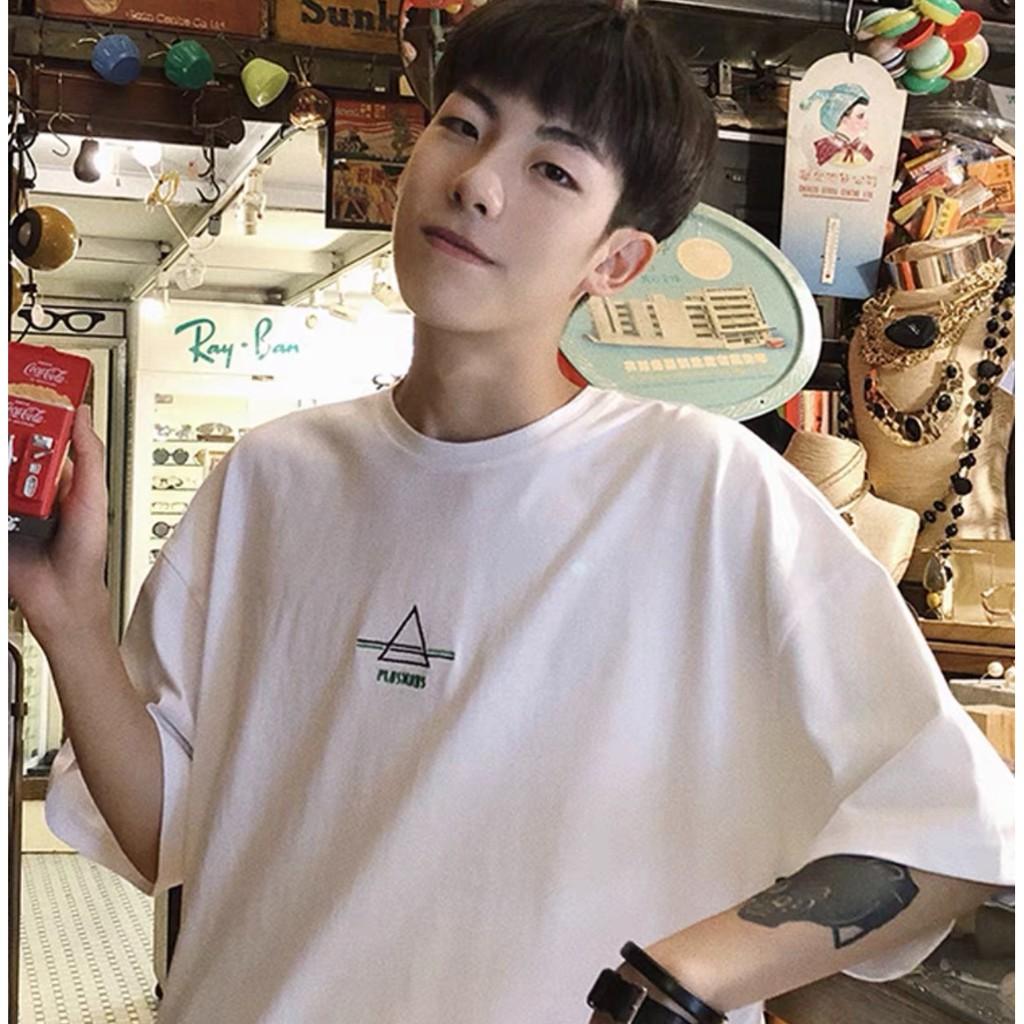 Áo thun nam nữ tay lỡ form rông cổ tròn cao cấp Hàn Quốc in hình tam giác mảnh cotton 100 co dãn 4 chiều YiiL AT03