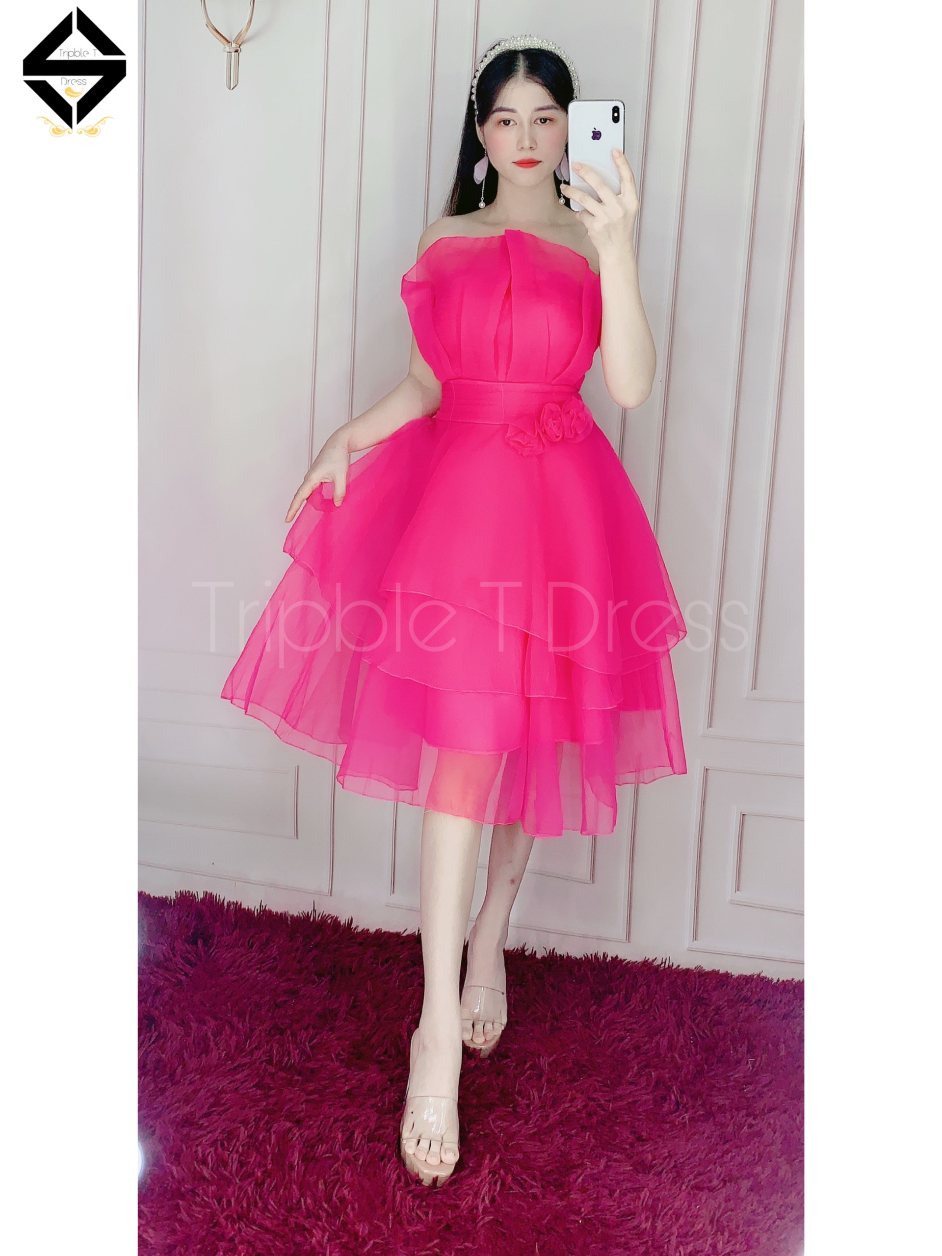 Đầm dự tiệc xếp tầng cúp ngực hoa eo TRIPBLE T DRESS - MS17Y- Size M/L