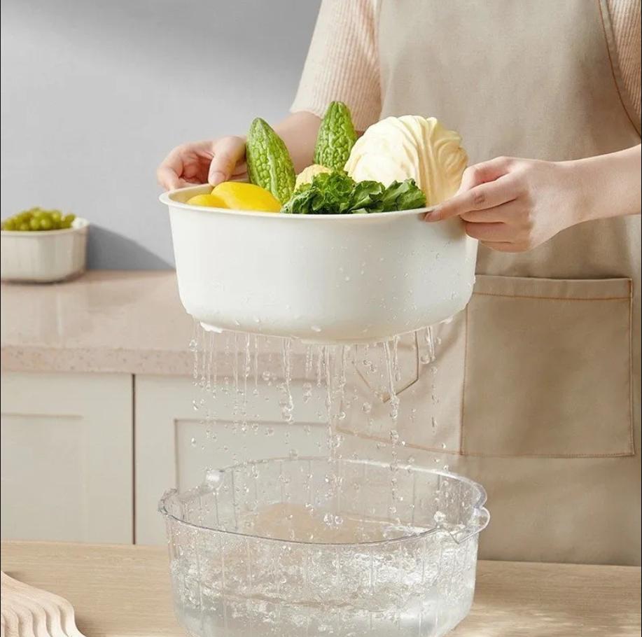 Bộ Thau Rổ 6 Món Thau Mika Trong Suốt Mới, Chất Liệu Nhựa PP Thoát Nước Nhà Bếp Tiện Dụng , Rổ Đựng Rau, Hoa Quả- Bộ Thau Rổ 6 Món Trong Suốt - Set Thau Chậu Nhựa Nhà Bếp
