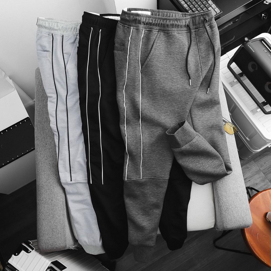 Quần thun dài jogger màu đen nam bigsize 80 - 130kg - 2 sọc nhỏ tới gối