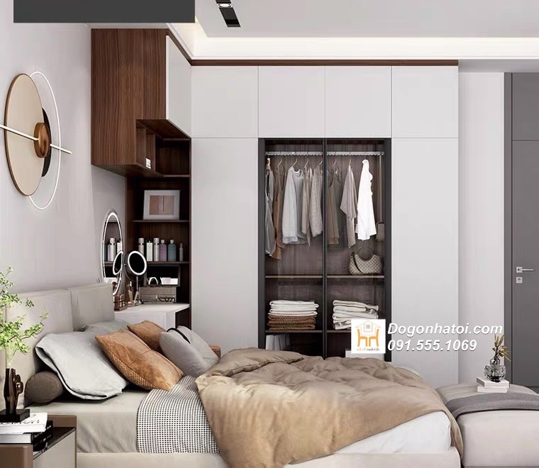 Tủ quần áo cánh kính liền bàn trang điểm hiện đại - TA219