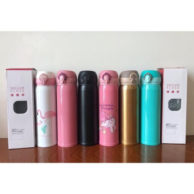 Bình giữ nhiệt inox 304 dung tích 500ml có nắp bật và khóa gài kiểu dáng siêu đẹp cao cấp giao màu ngẫu nhiên