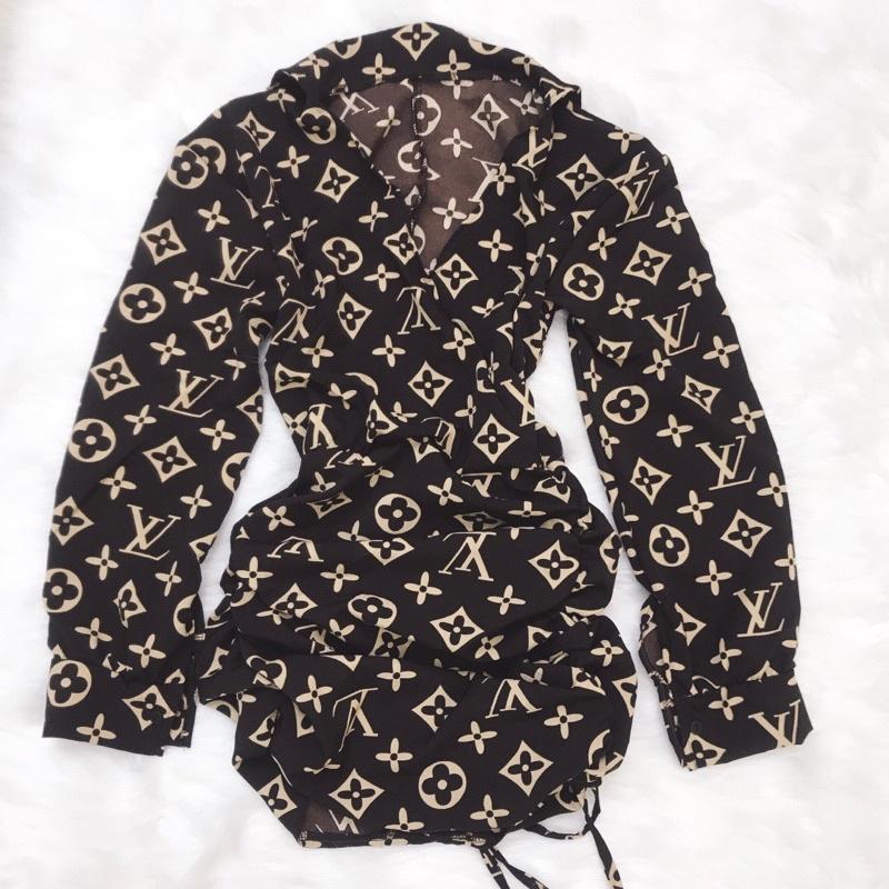 Đầm sơ mi hoạ tiết tay dài rút dây cực cá tính cài nút thật kèm hình thật