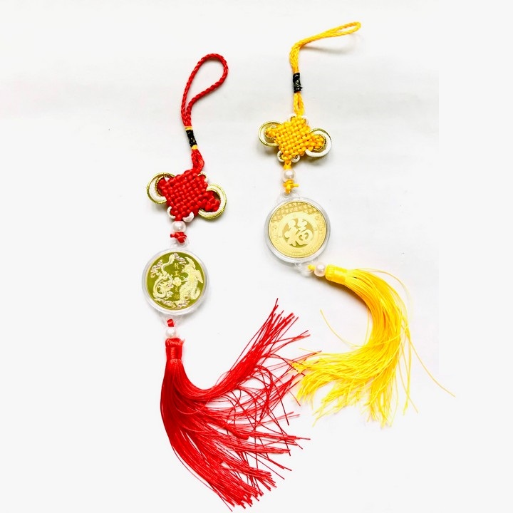 Dây Treo Xu Long Phụng In Màu Dùng treo trong nhà, nơi làm việc, trên xe Ôtô, mang theo bên người, kích thước 33 x 5cm, màu vàng - TMT Collection - SP005161