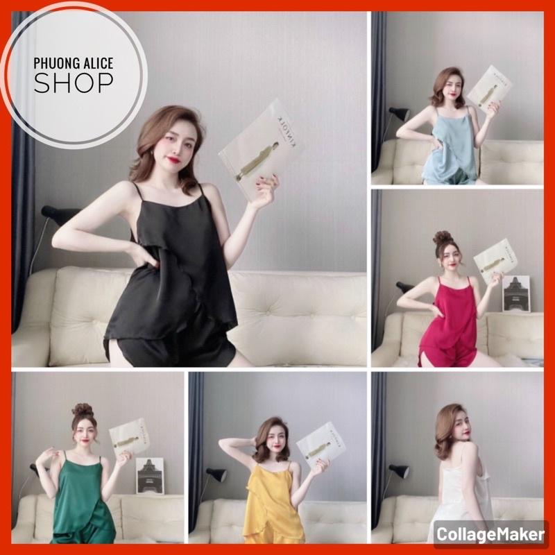 Đồ ngủ sexy nữ, Bộ đồ ngủ hai dây, Bộ ngủ đùi satin loại một mềm mịn mát