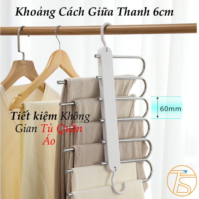 Móc treo quần áo có 6 thanh giá treo tiết kiệm không gian tủ quần áo