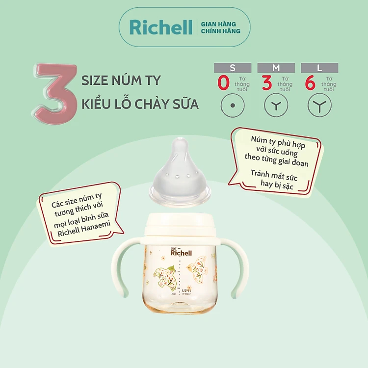 Núm ty Hanaemi Richell S/M/L cho bé  (2 cái/hộp)