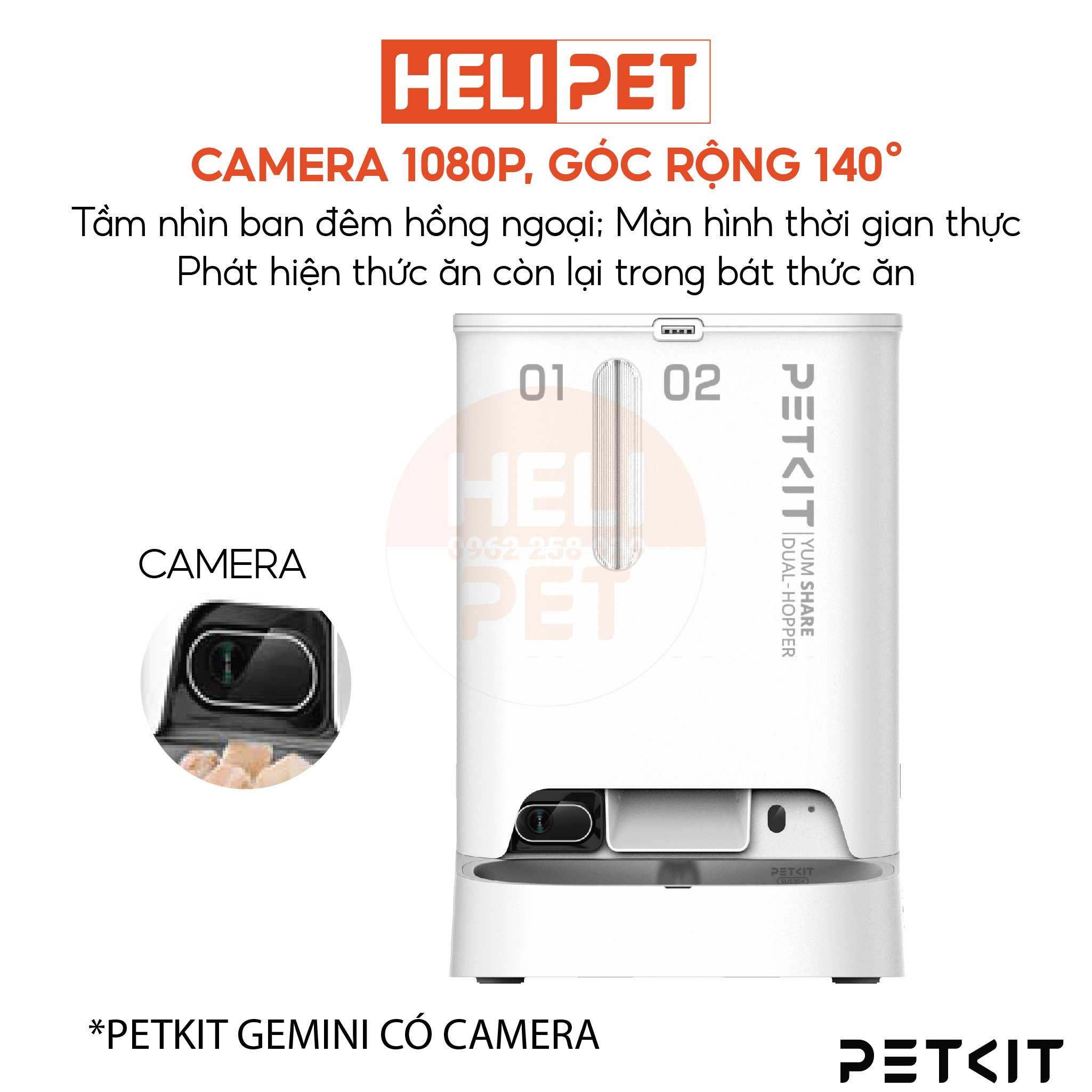 Máy Nhả Hạt Tự Động Cho Chó Mèo PETKIT Gemini YumShare Camera Có Hai Ngăn Dung Tích 5 Lít- HeLiPet