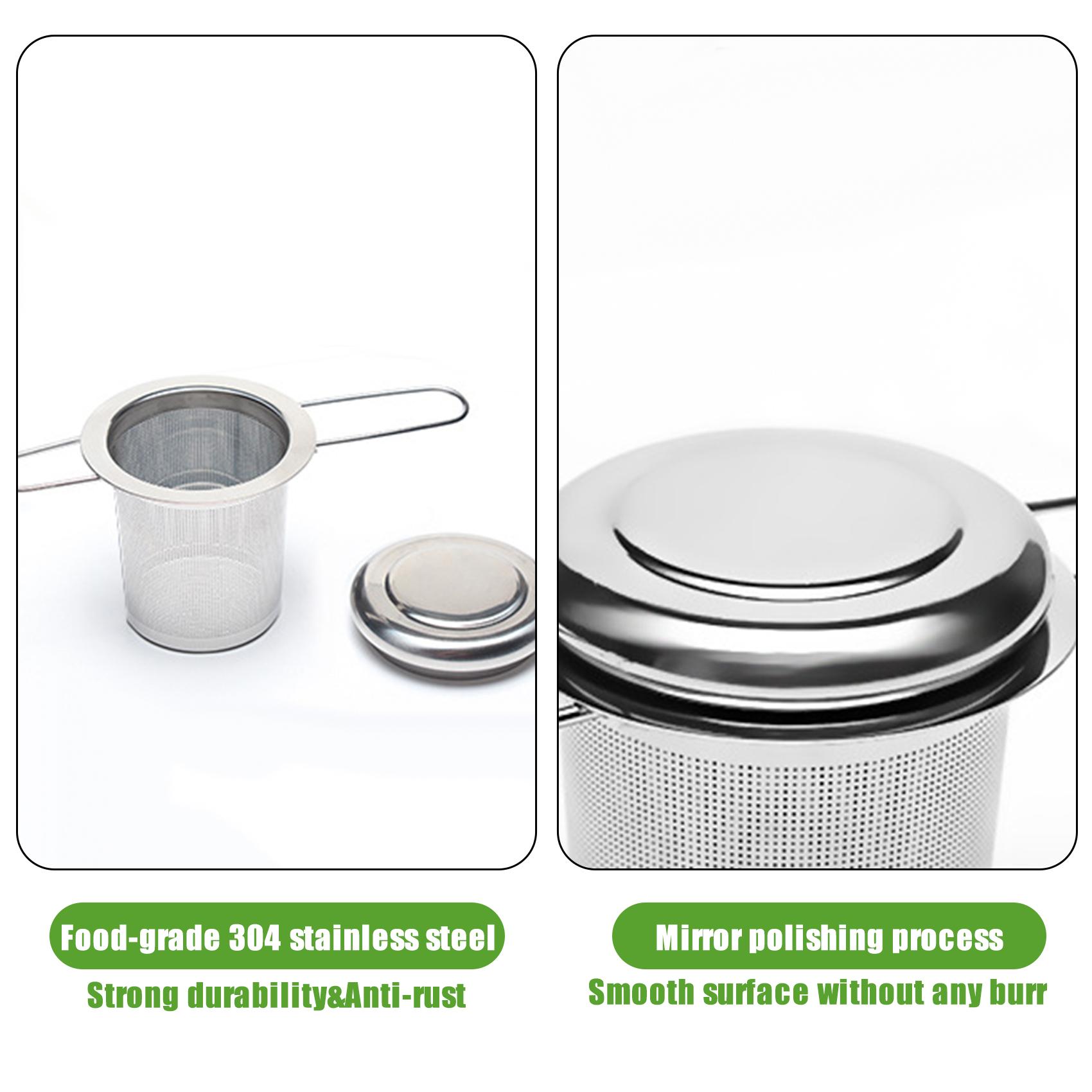 3PCs Tea Infuser Tea Scoop Clip Kit with Tea Lid Food-grade Thickened Stainless Steel Strainer for Loose Tea Fine Mesh