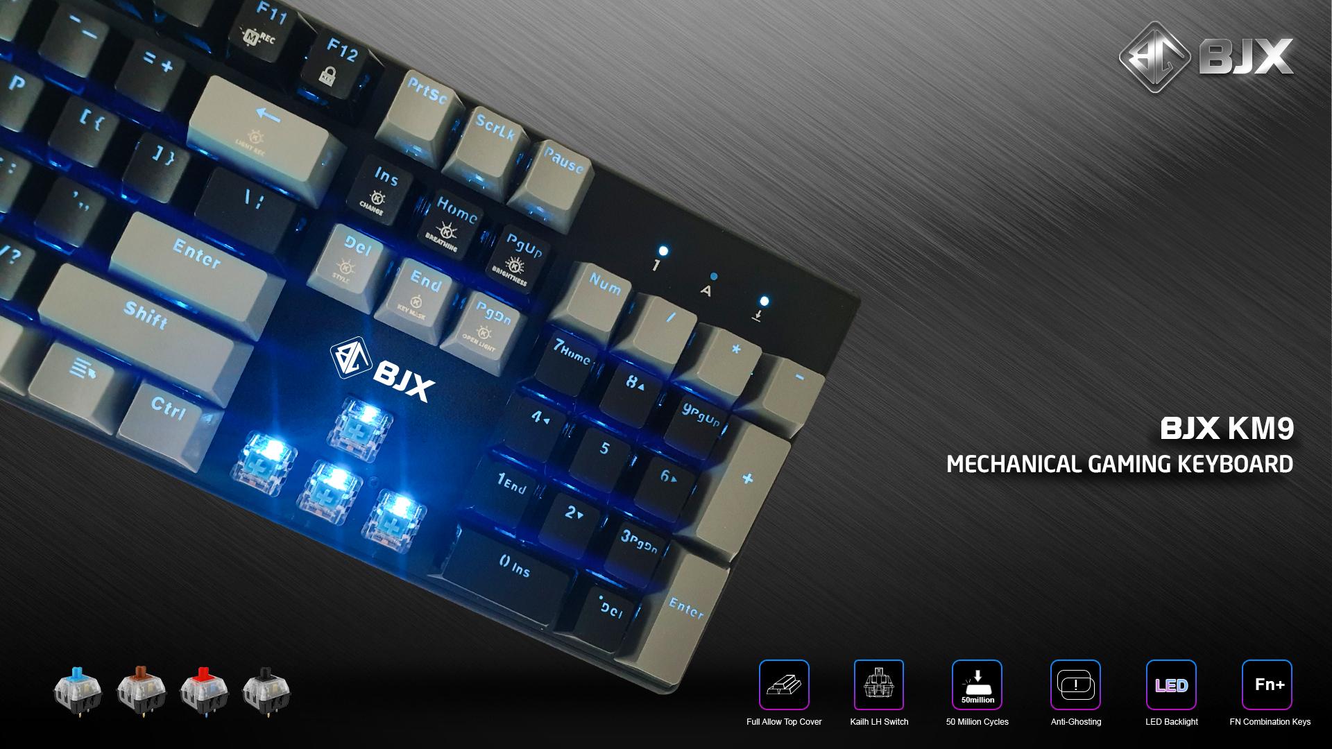 Bàn phím cơ BJX KM9 Full Size Blue Switch - chuyên gaming - thiết kế mới - thương hiệu mỹ - Hàng chính hãng