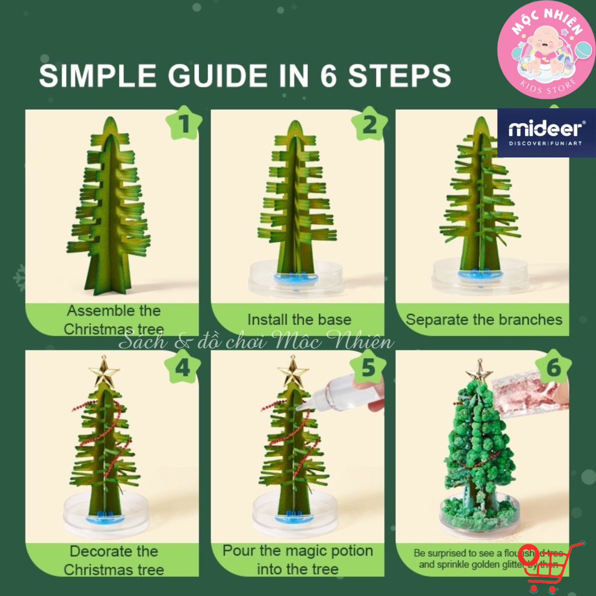 Cây thông Noel Mini để bàn phủ tuyết tự nở thần kỳ - Mideer Magic Christmas Tree - Quà Giáng sinh 2022 cho bé