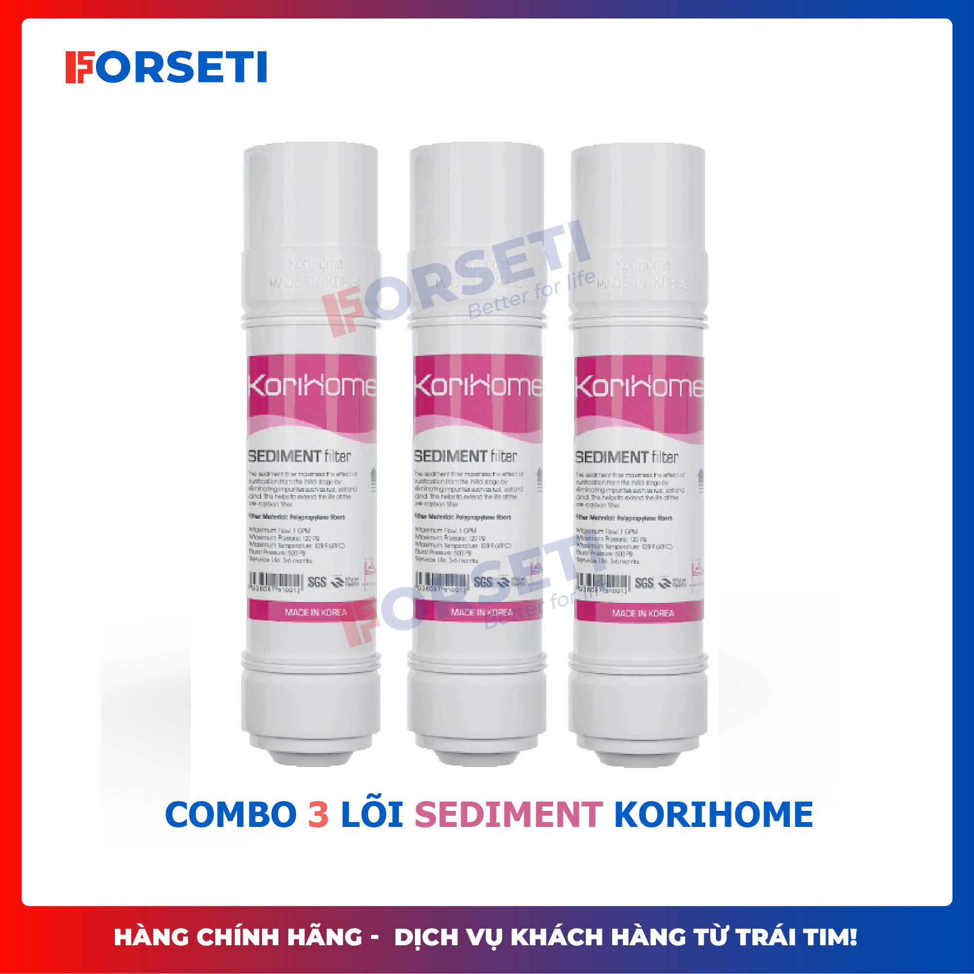 Combo 3 lõi lọc nước Sediment KoriHome - Hàng Chính Hãng