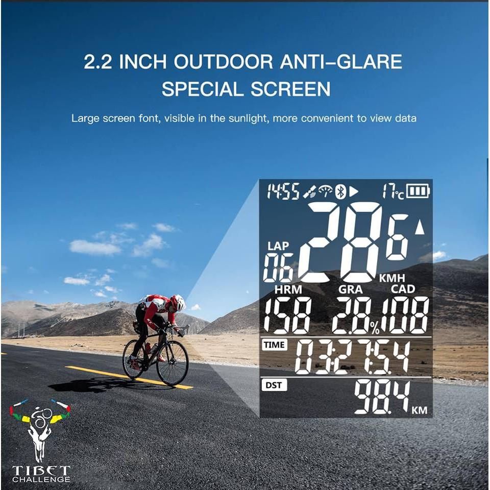 Đồng hồ đo tốc độ xe đạp Định vị GPS Pin 50h Màn hình 3.6x4.9cm chống chói Kết nối Bluetooth Chống nước IPX7
