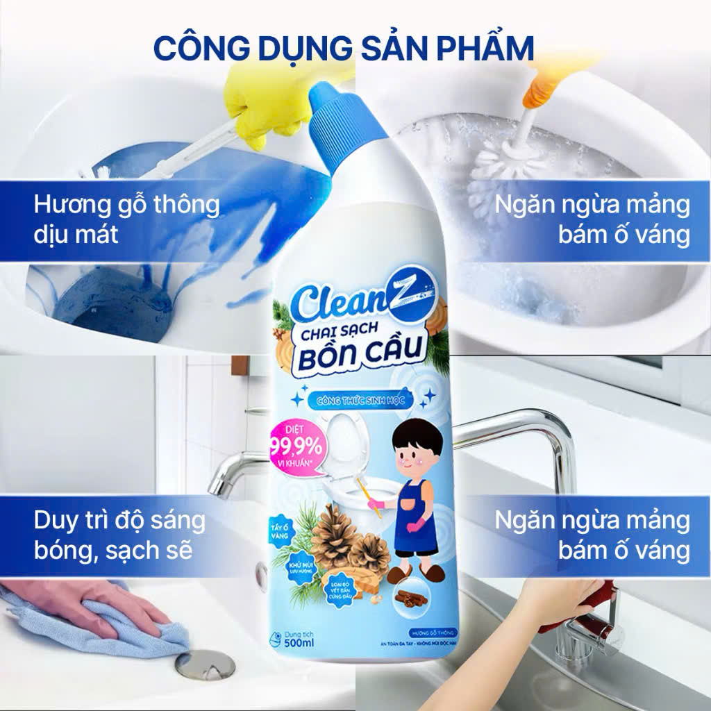 Chai Tẩy Sạch Bồn Cầu Diệt Khuẩn CleanZ hương gỗ thông - 500ml