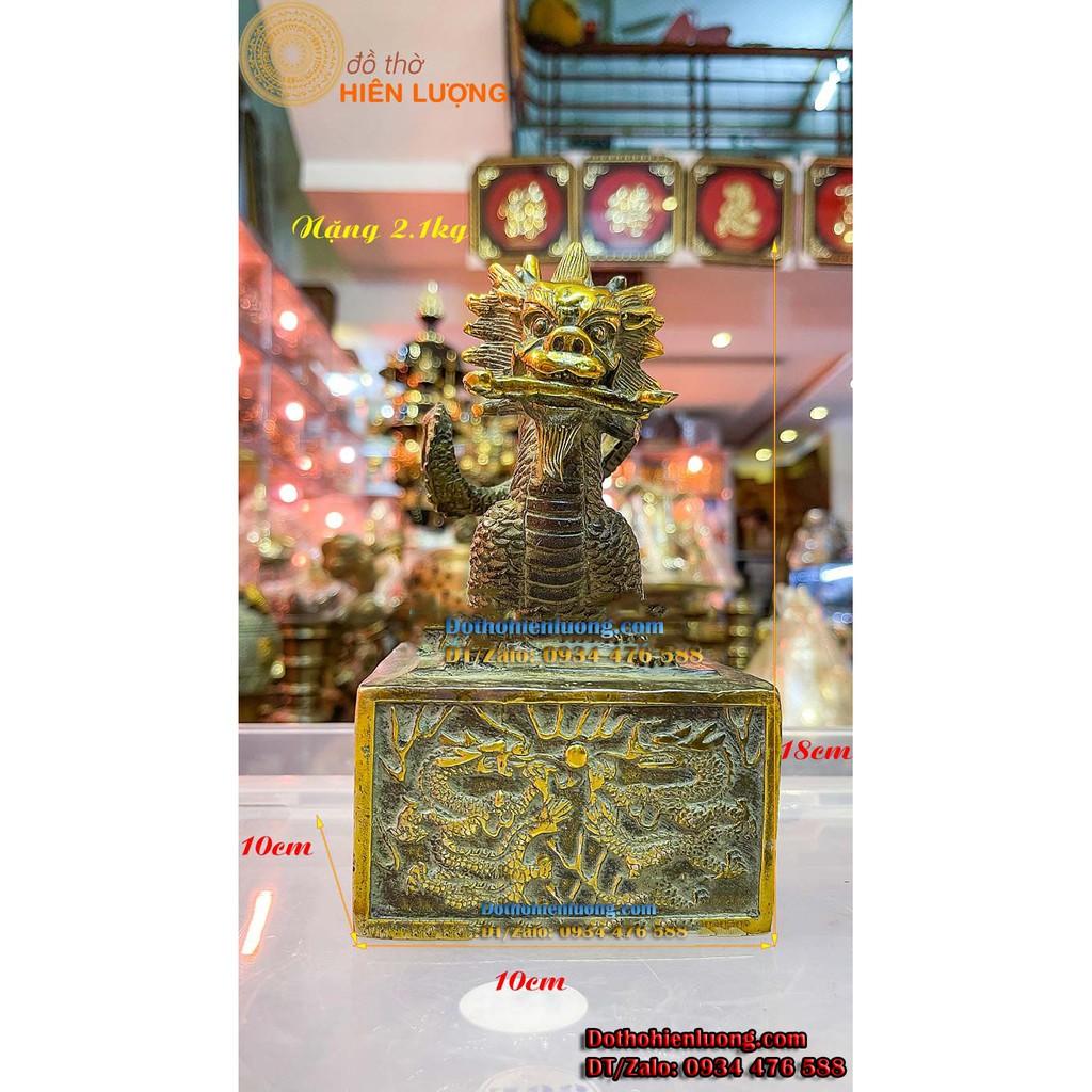 Ấn Rồng Ngậm Gậy Như Ý Bằng Đồng Màu Xanh Giả Cổ