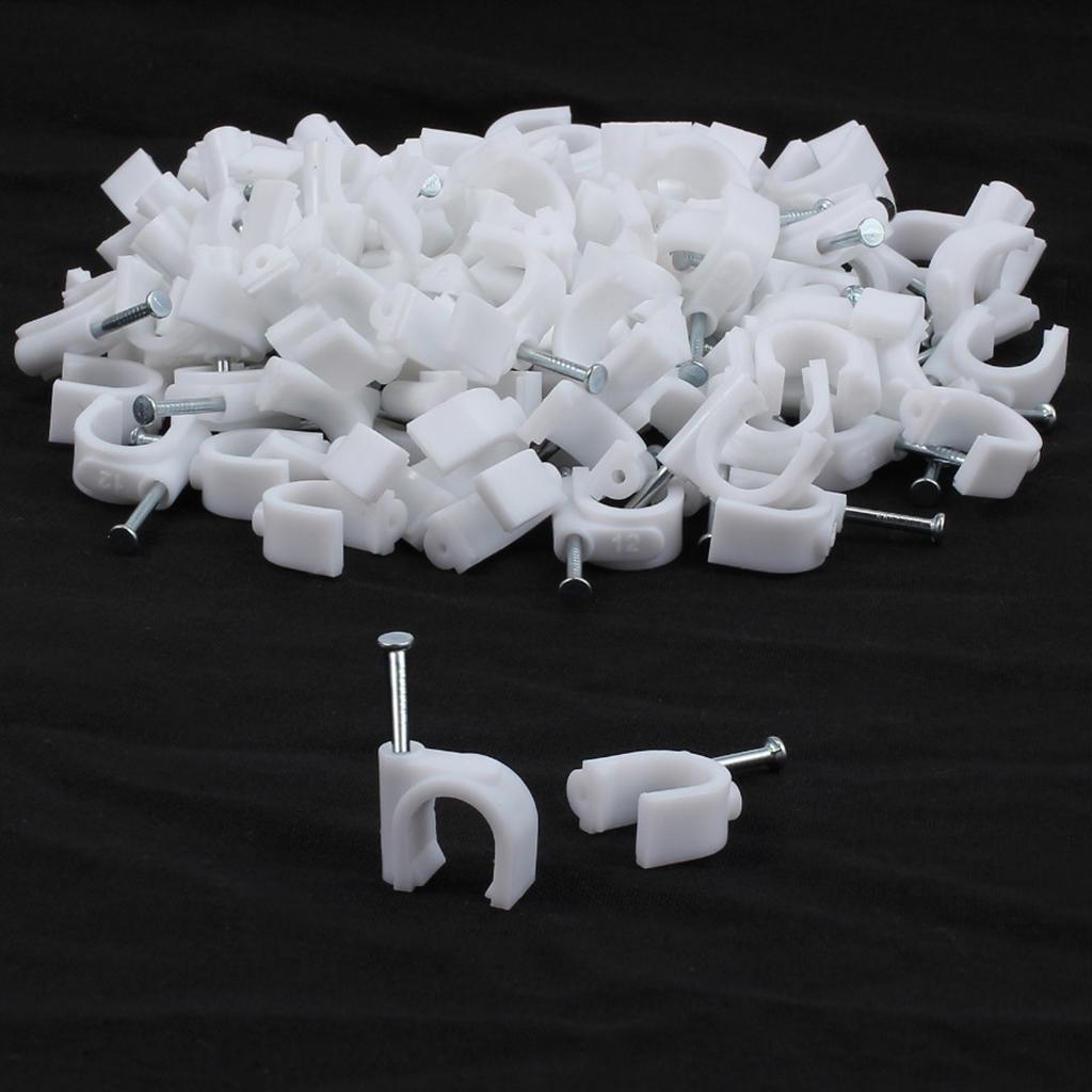 100pcs Plastic Electrical Wire Cable Clips High Carbon Steel Nail 4-25mm