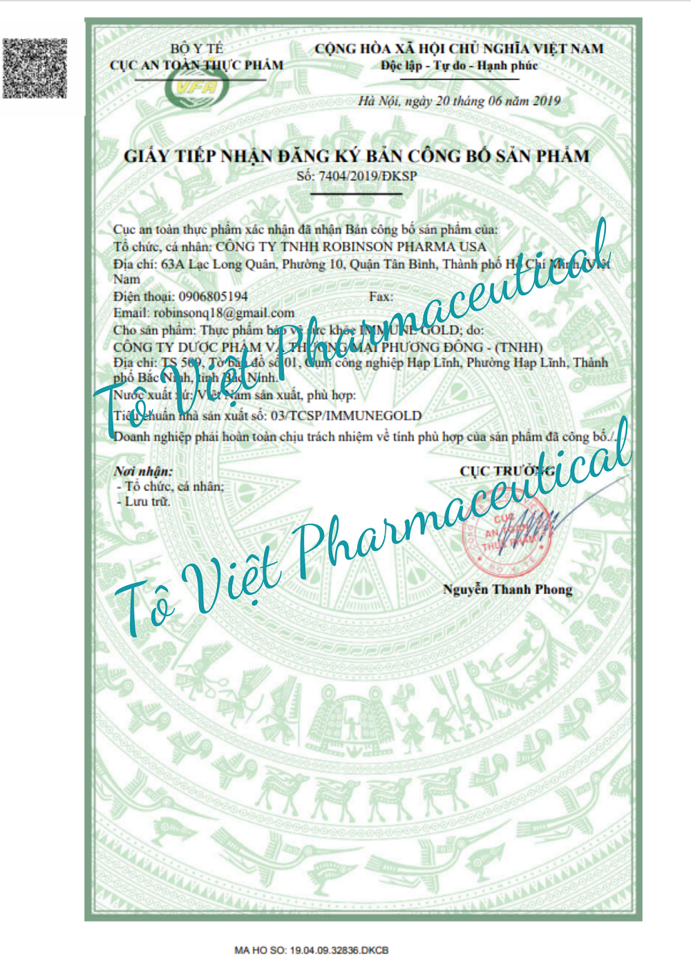 TPCN- Robinson Pharma USA- Immune Gold-Viên uống tăng sức đề kháng, hệ miễn dịch
