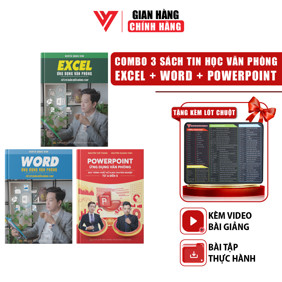 Combo 3 Sách Excel - Word - PowerPoint Ứng Dụng Văn Phòng Có Kèm Khoá Học Online ĐÀO TẠO TIN HỌC