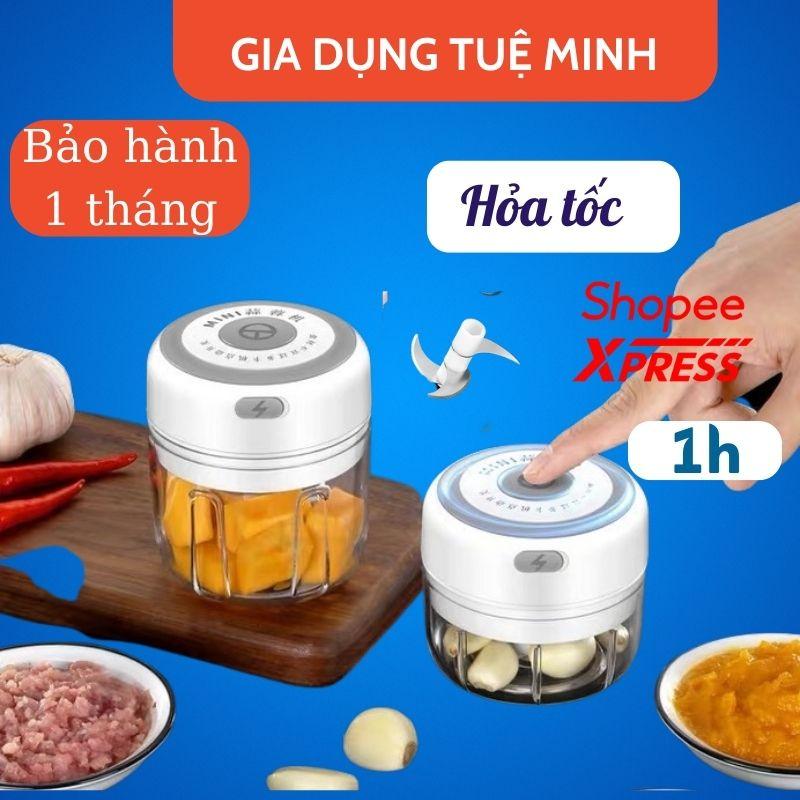 Máy xay tỏi mini cầm tay có sạc xay thịt và tỏi ớt tiện lợi, dụng cụ xay gia vị gia dụng Tuệ Minh