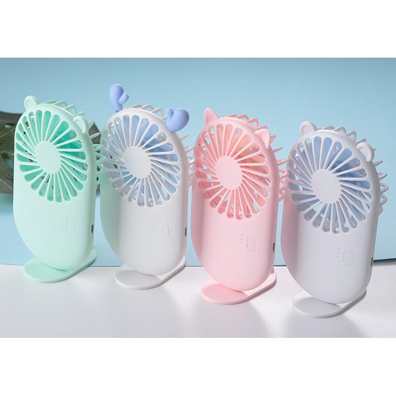Quạt Mini Tích Điện Cầm Tay Hình Động Vật Đáng Yêu 3 Chế Độ - Quạt Cầm Tay Sạc Pin Tặng Kèm Dây Sạc USB DUASHOP