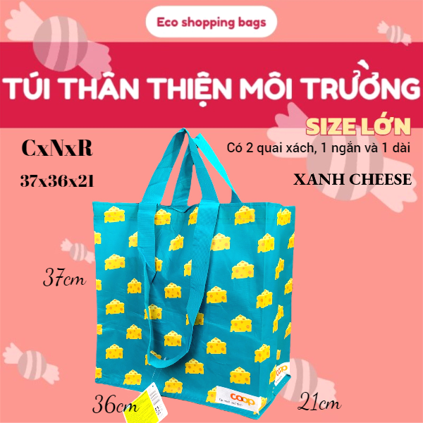 Túi siêu thị CỠ LỚN, màu XANH CHEESE sử dụng nhiều lần, thân thiện môi trường, mua sắm, eco shopping bag, dùng đi chợ, trữ đồ PP bag, bao đựng đồ