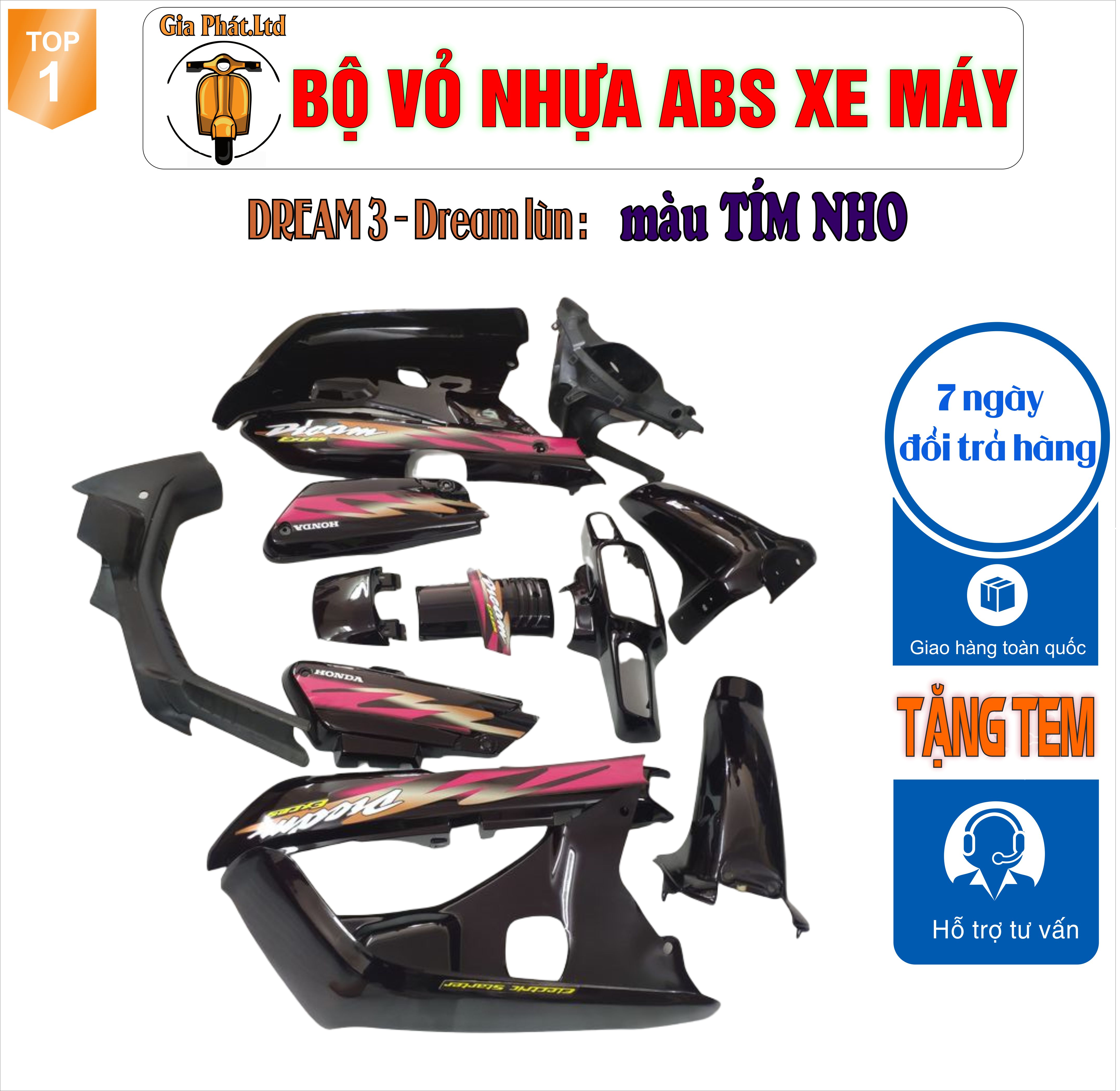 Bộ nhựa Dàn áo Dream 3 - Dream lùn- Dream Exces màu TÍM NHO , nhựa ABS cao cấp -TKB_1350_2140