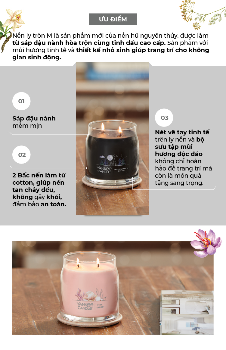 Nến ly tròn sáp đậu nành Yankee Candle size M (369g) - Pink Sands