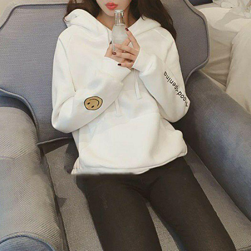 Áo đôi hoodie thu đông hình mặt cười