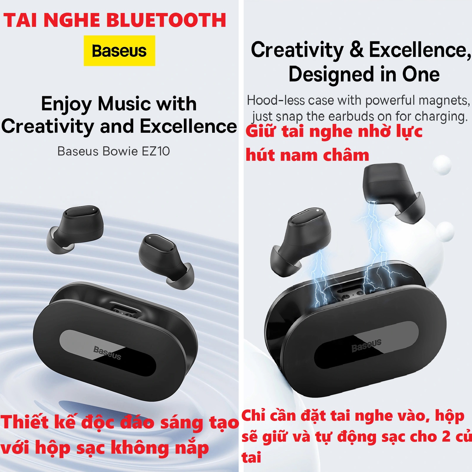 Tai nghe không dây mini Bluetooth V5.3 độ trễ thấp app tùy chỉnh Baseus Bowie EZ10 _ Hàng chính hãng