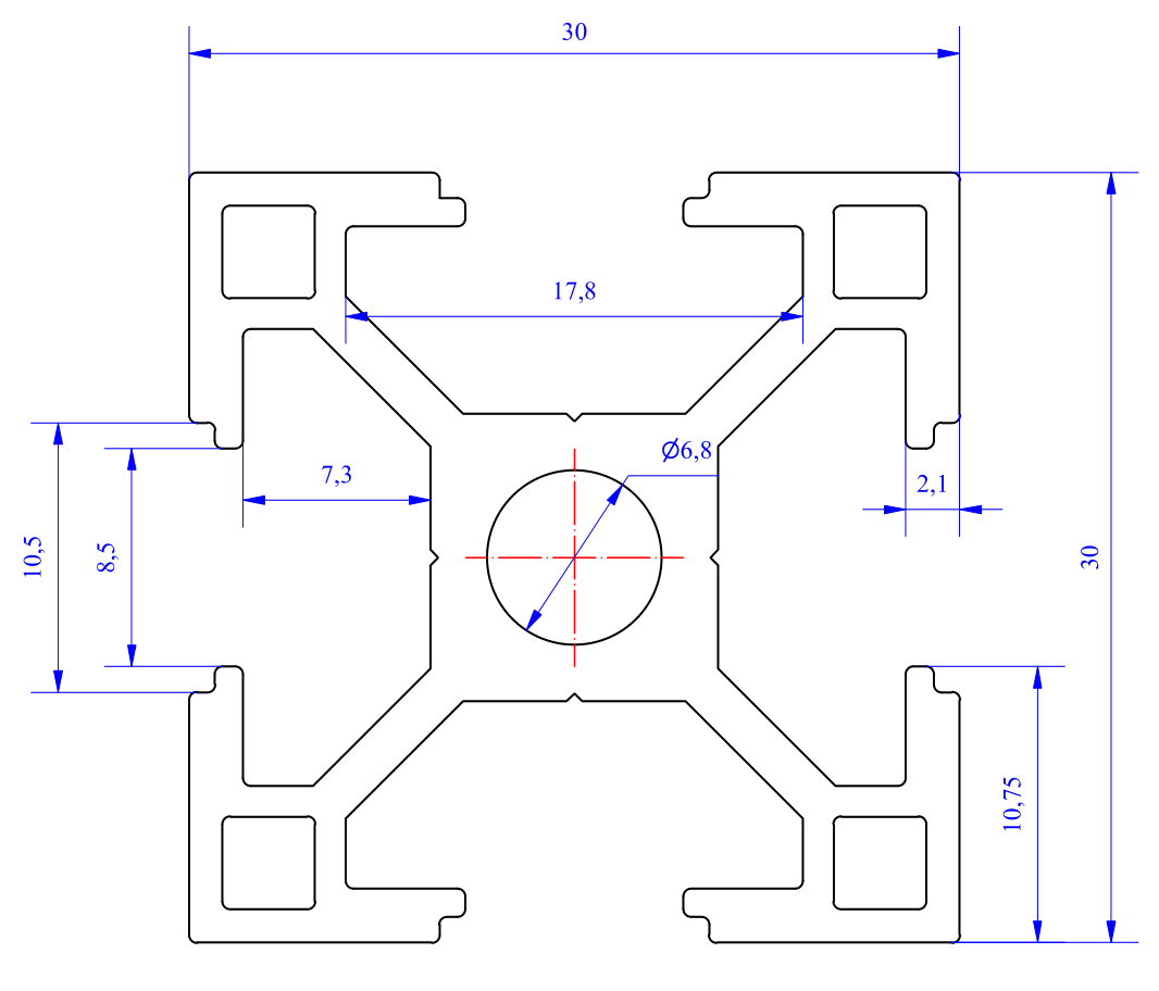 Nhôm định hình 30x30 (LWA-331481700) - Miễn phí cắt theo kích thước yêu cầu (Giá đã bao gồm VAT)