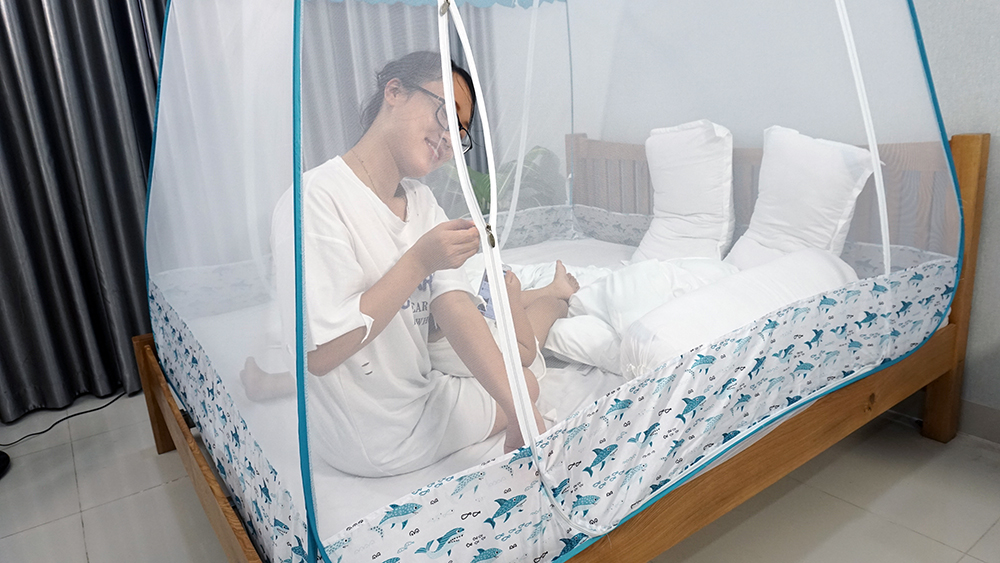 Màn chụp , Mùng chụp đỉnh rộng cao cấp Mộc Miên - Mẫu Xanh Cá Mập 2 Cửa