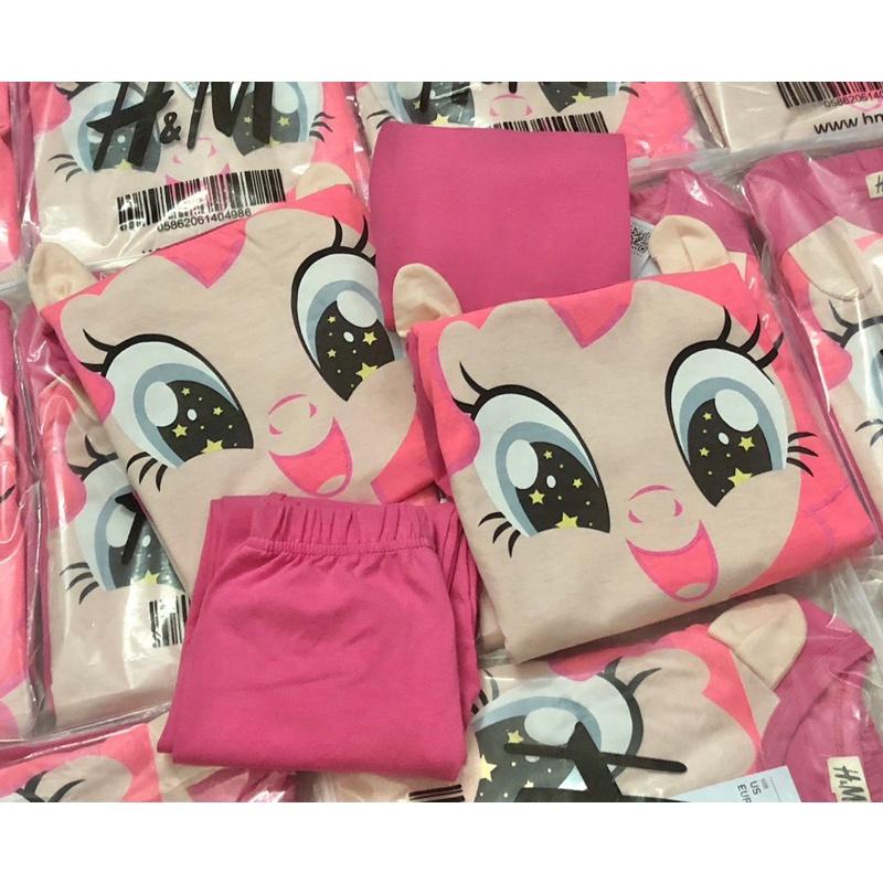 Bộ cotton dài tay Pony hồng dâu bé gái 1-2Y