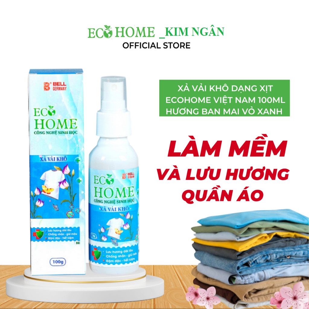 Xả Vải Khô Dạng Xịt Công Nghệ Sinh Học ECOHOME 100ml Hương Ban Mai Vỏ Xanh Làm Mềm Vải Khử Mùi Mồ Hôi, Lưu Hương Cả Ngày