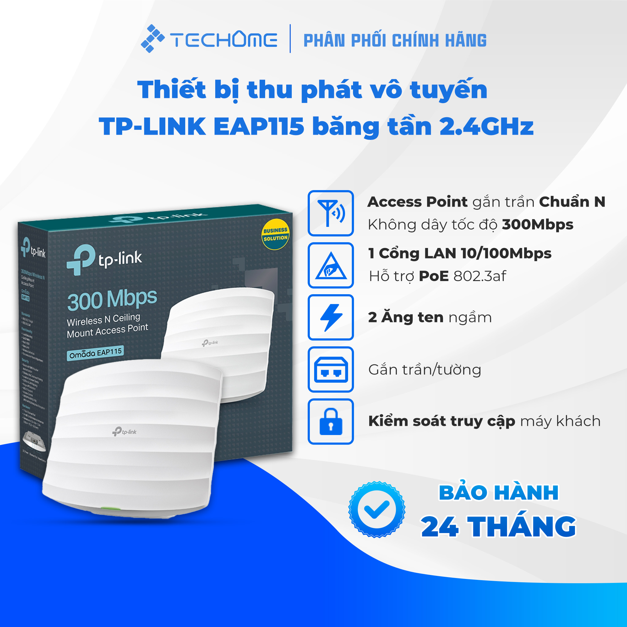 Thiết bị thu phát vô tuyến TP-LINK EAP115 băng tần 2.4GHz Wifi 300Mbps - Hàng chính hãng