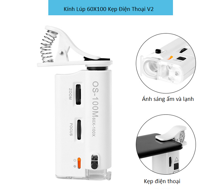 Kính Lúp Kẹp Điện Thoại V2 Độ Phóng Đại 60X-100X