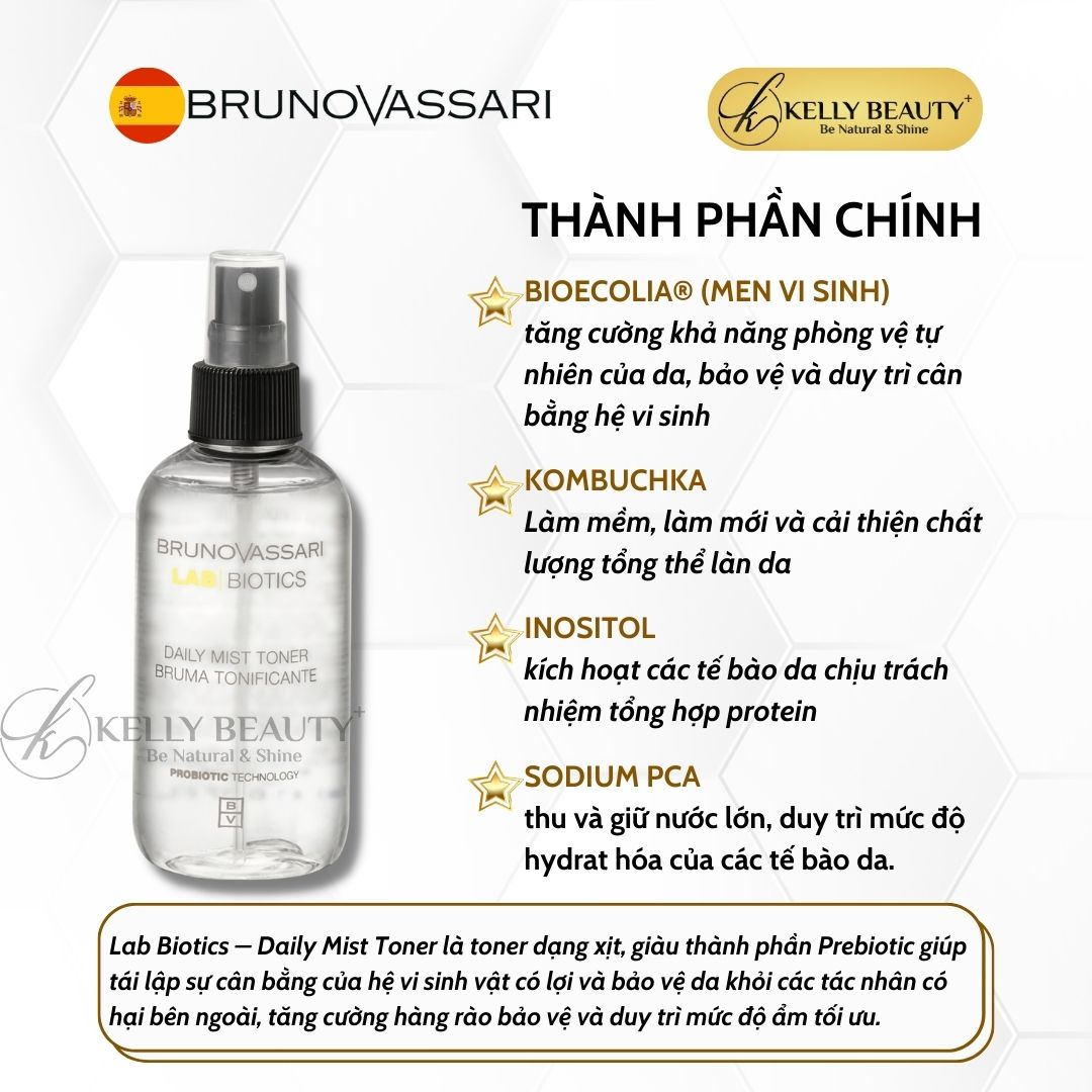 Toner Đa Chức Năng Cho Da Nhạy Cảm Lab Biotics Daily Mist Toner - Bruno Vassari | Kelly Beauty