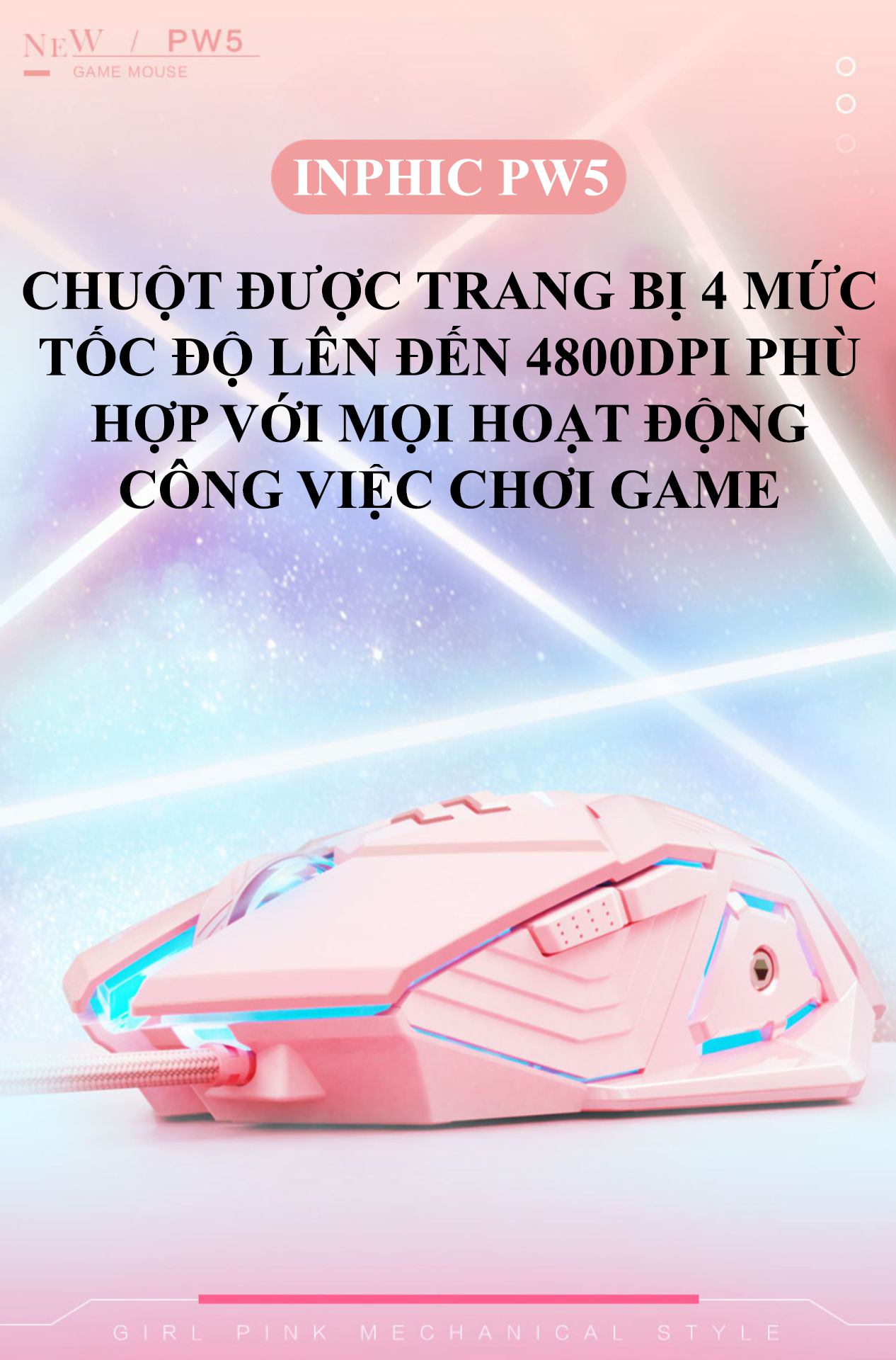 Chuột chơi game INPHIC PW5 thiết kế chuyên game với độ DPI lên đến 4800 phù hợp với các game thủ - Hàng Chính Hãng